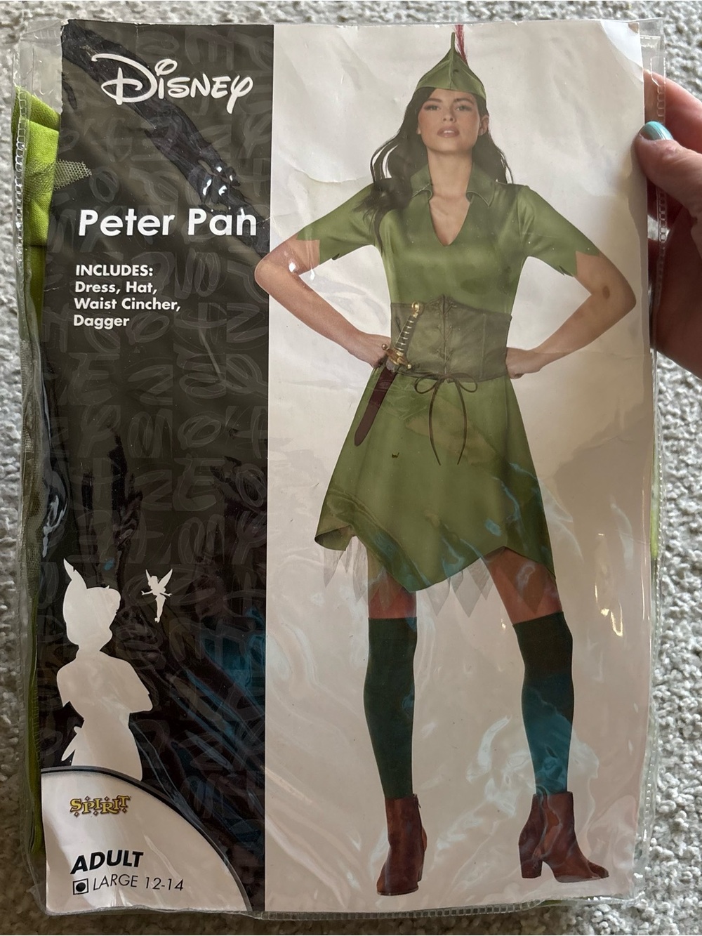 Disney Peter Pan Green Midi Dress Costume Large Costume INCLUDES TIGHTS